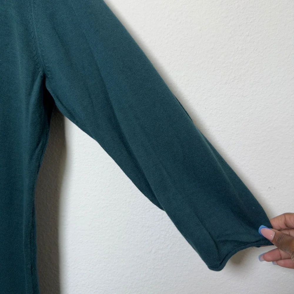 Gudrun Sjoden Women 100% Cotton Knit Dress XL Teal 3/4 Sleeve Pocket Lagenlook